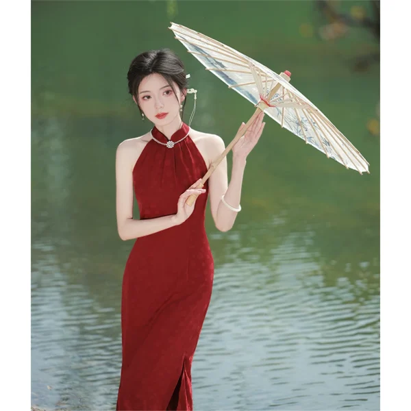 Kf S429f0cc6e664416091f5e453f5207248q Improved Jacquard Cheongsam Banquet Dress Bridal Wedding Red New Chinese High End Halter Qipao Female Summer Improved Jacquard Cheongsam Banquet Dress Bridal Wedding Red New Chinese High-end Halter Qipao Female Summer Evening Party Gown