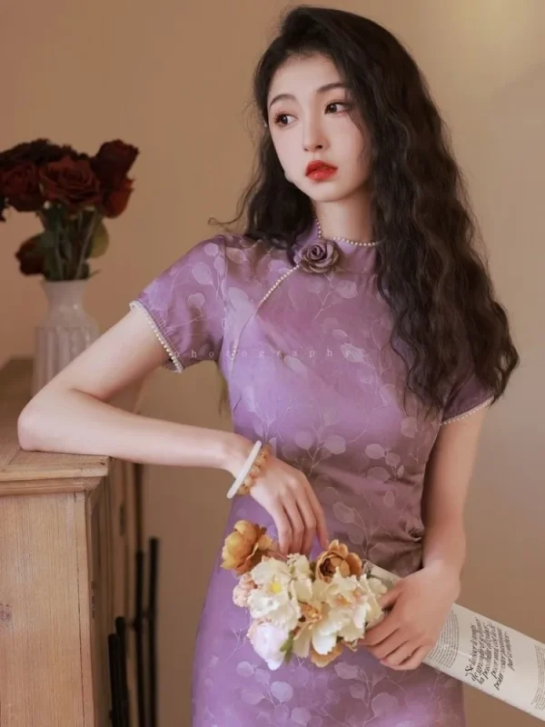 Kf S459ad32c9f614a64a222adde76e73c16c Purple Qipao 2024 Cheongsam Chinese Dress Summer Short Sleeve Camellia Flower Traditional Girl Elegant Women S Purple Qipao Cheongsam Chinese Dress Summer Short Sleeve Camellia Flower Traditional Girl Elegant Women's Clothing