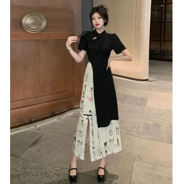 Kf S45d8d1708ebc4ffe89327adb18bf30888 New Chinese Style High Grade Irregular Calligraphy Half Body Dress Fashion Qipao Two Piece Set Skirt New Chinese Style High Grade Irregular Calligraphy Half Body Dress Fashion Qipao Two Piece Set Skirt Women's Summer Hanfu Suit