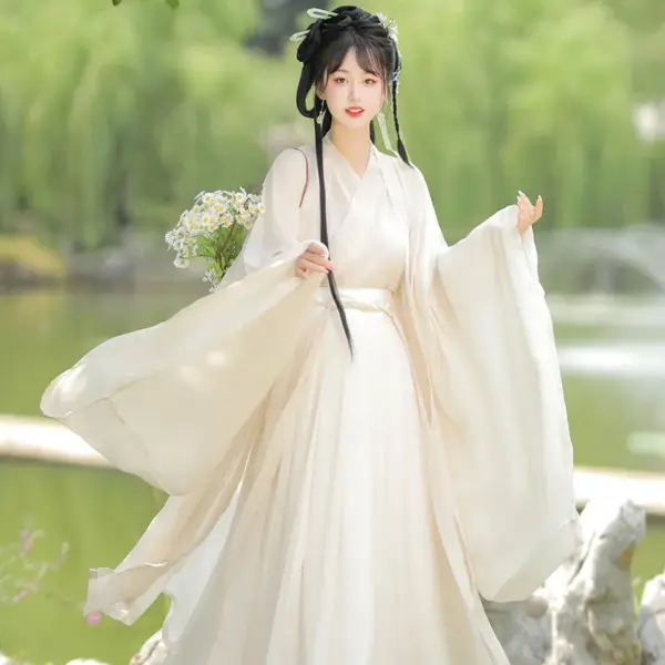 Kf S466ab611ac5942789cfcb40a9d3df319u White Hanfu Women Breathable Light Wei Jin Style Cross Collar And Waist Undershirt Ancient Wide Sleeves White Hanfu women breathable light Wei Jin style cross collar and waist undershirt ancient wide sleeves elegant fairy autumn