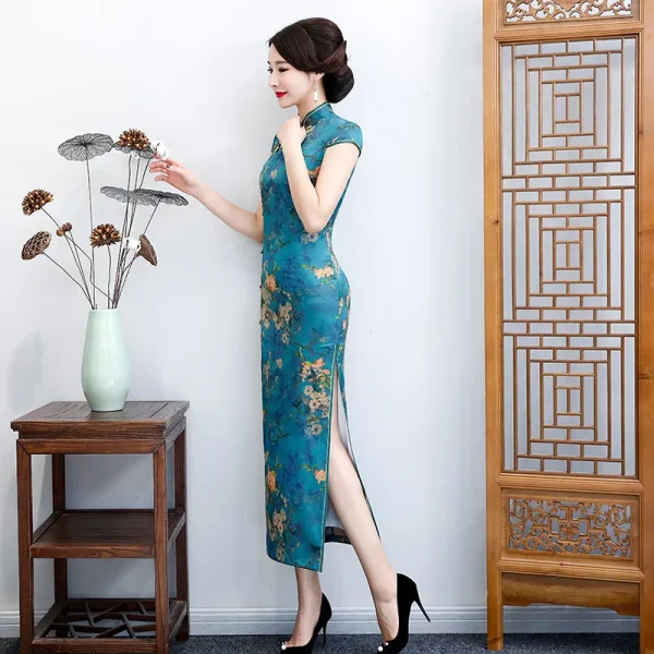 Kf S47c2868a04b94bd2b27bbac0ca05e507y Vintage Long Qipao Printed Slim Cheongsam Plus Size 3xl 4xl 5xl Qipaos Chinese Traditional Dresses Female Vintage Long Qipao Printed Slim Cheongsam Plus Size 3XL 4XL 5XL Qipaos Chinese Traditional Dresses Female Blue Floral Vestidos