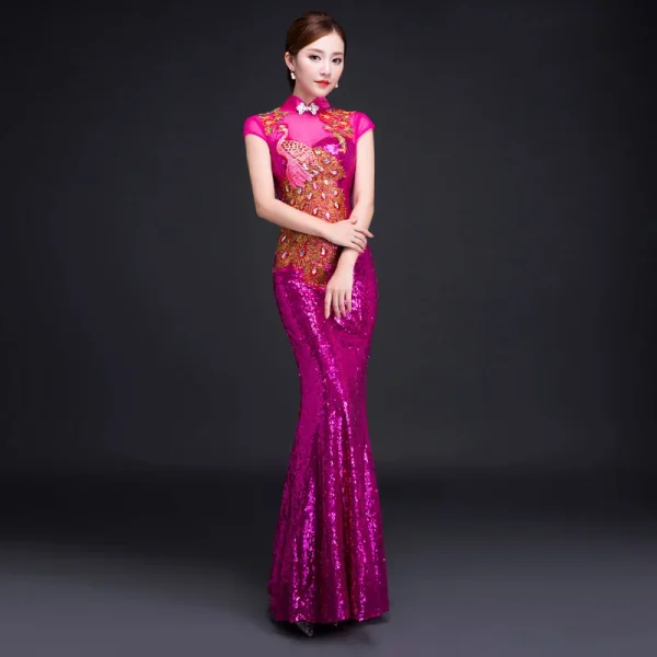 Kf S48c9c3739bca4b0ba604de608083047dy Red Sequin Dress Cheongsam Oriental Womens Wedding Short Sleeve Party Qipao Chinese Style Elegant Long Robe Red Sequin Dress Cheongsam Oriental Womens Wedding Short Sleeve Party Qipao Chinese Style Elegant Long Robe Clothes Vestido