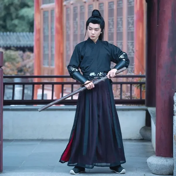 Kf S497fd4f2e2154f3ebfabd42e5c3db24eu Large Size 4xl Hanfu Men Chinese Traditional Cosplay Costume Halloween Cos Costume Ancient Hanfu Black Red Large Size 4XL Hanfu Men Chinese Traditional Cosplay Costume Halloween Cos Costume Ancient Hanfu Black&Red Shirt+Skirt Sets