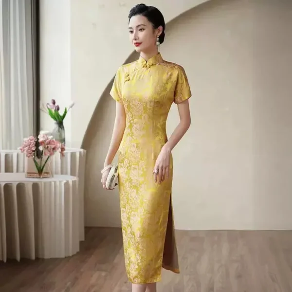 Kf S498c9bf8a94843148b12f8388a990f79o High End Quality Real Silk Cheongsam Qipao Yellow Toast Chinese Dress High-End Quality Real Silk Cheongsam Qipao Yellow Toast Chinese Dress