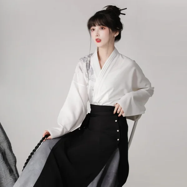 Kf S49d8331c1b444f36933351730f0126ffv Chinese Style Ink Painting Hanfu Dress Suit Cross Collar Blouse Black Pearl Horse Face Skirt Original Chinese Style Ink Painting Hanfu Dress Suit Cross Collar Blouse Black Pearl Horse Face Skirt Original and Improved Modern Hanfu