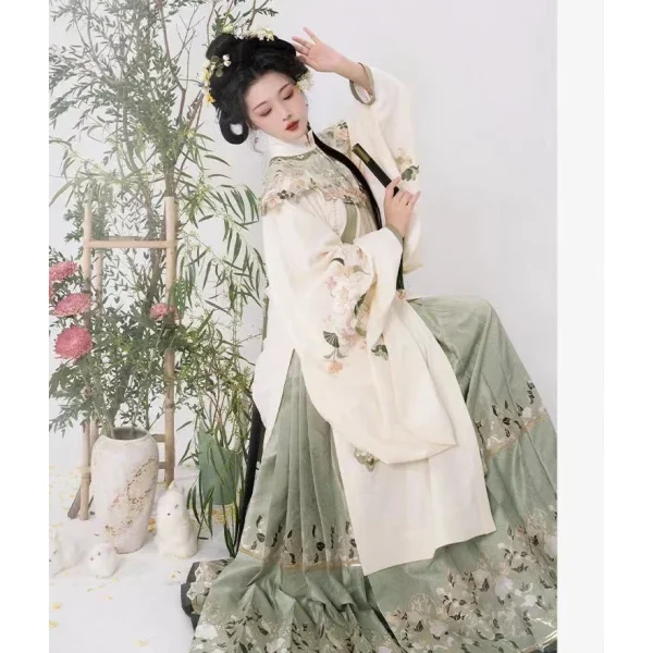 Kf S4a7b3581ae2549c48de22ba352134b18q 2024 Chinese Traditional Ma Mian Dress Ming Dynasty Hanfu Women S Stand Neck Shirt Embroidery Robe Chinese Traditional Ma Mian Dress Ming Dynasty Hanfu Women’s stand-neck shirt Embroidery Robe Horse Face Skirt Set Clothes