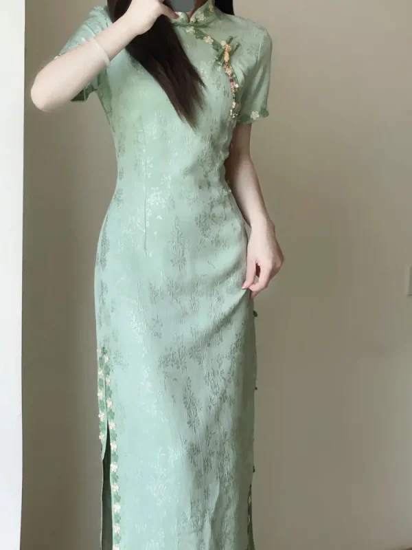 Kf S4b3d2c53a5b24f49990f592a7910b754g Women Green Cheongsam 2024 Elegant Daily Improved Qipao Summer Young Girls Modern Chinese Dress Long Dresses Women Green Cheongsam Elegant Daily Improved Qipao Summer Young Girls Modern Chinese Dress Long Dresses