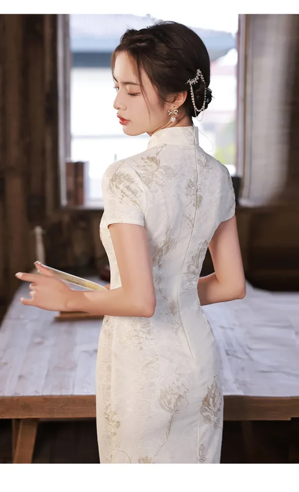 Kf S4b6ad26d0d5741ec8018f0636778c0e0l 2023 White Lace Cheongsam Women Short Sleeve Traditional Vintage Dress Show Costumes Slim Embroidery Qipao Robe White Lace Cheongsam Women Short Sleeve Traditional Vintage Dress Show Costumes Slim Embroidery Qipao Robe Chinoise Femme