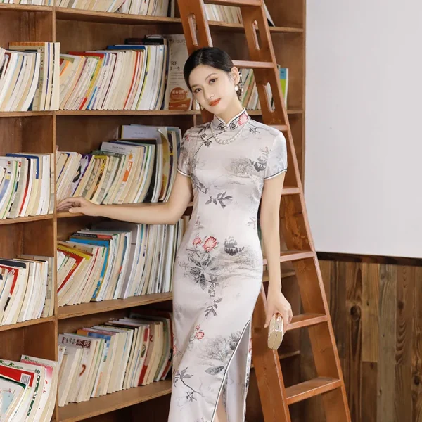 Kf S4c6ab493a2334170be7a301f72280bf9n Traditional Chinese Long Cheongsam For Women Print Floral Satin Short Sleeve Qipao Summer Dress Elegant Sexy Traditional Chinese Long Cheongsam for Women Print Floral Satin Short Sleeve Qipao Summer Dress Elegant Sexy Split Vestidos 5XL