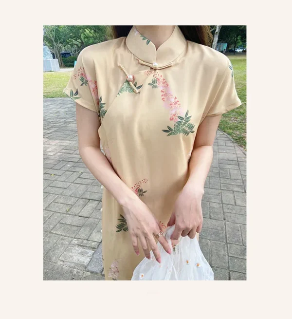 Kf S4d157733955e42cdabd09b69e091e47el Women Yellow Loose Cheongsam High Quality Summer New Dress Short Sleeve Floral Vintage Qipao S To Women Yellow Loose Cheongsam High Quality Summer New Dress Short Sleeve Floral Vintage Qipao S To 3XL