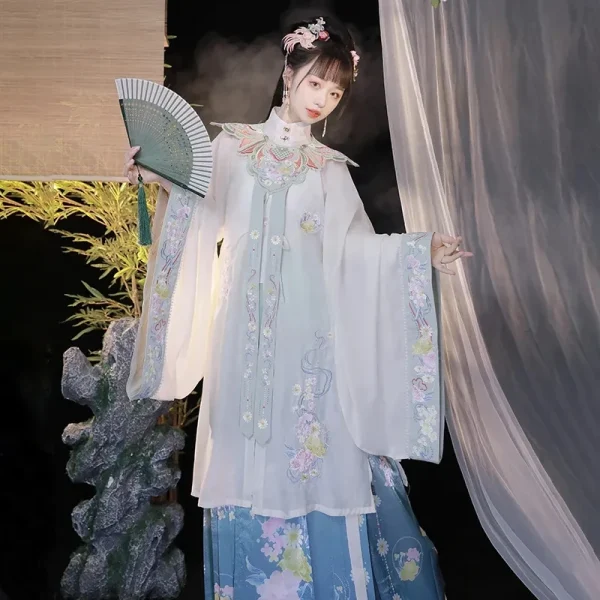 Kf S4e8143fd74e44f06bb02a3976eafe6ff4 2 Colors Chinese Traditional Hanfu Women Ming Dynasty Cloud Shoulder Horse Face Skirt Printing Folk Fairy 2 Colors Chinese Traditional Hanfu Women Ming Dynasty Cloud Shoulder Horse Face Skirt Printing Folk Fairy Dance Cosplay Dress