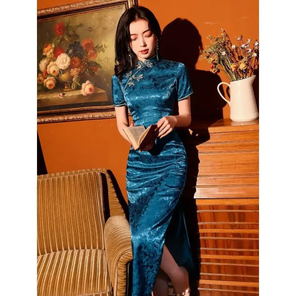 Kf S4faf1ecb3ae94324925e371d77563432z Yourqipao Blue Improved Chinese Traditional Cheongsam Women S Summer Long Qipao Evening Dresses Old Shanghai Retro Blue Improved Chinese Traditional Cheongsam Women's Summer Long Qipao Evening Dresses Old Shanghai Retro Hanfu Skirt