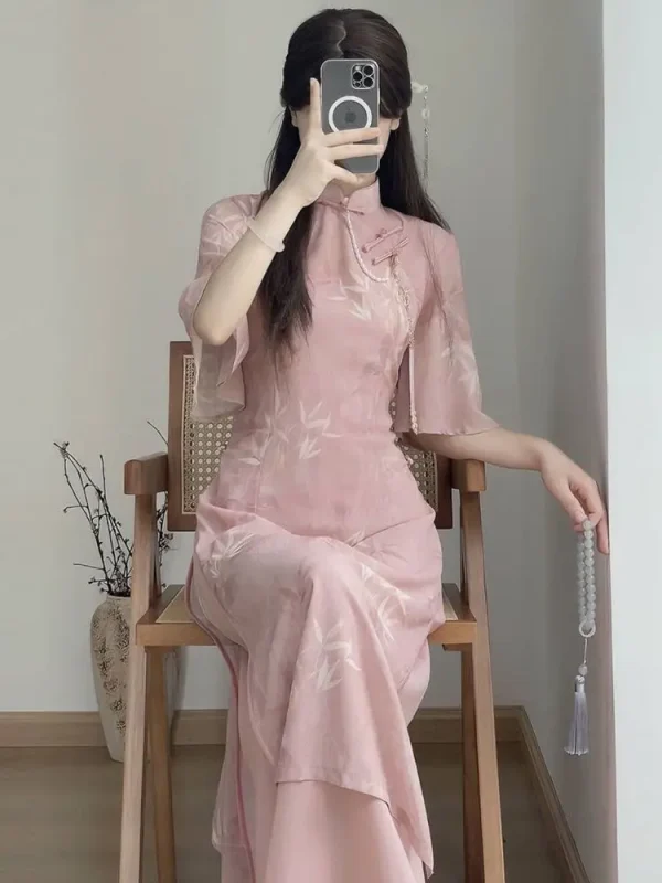 Kf S4fb301bd5cf74656bacd0933751e8cc8g New Chinese Style Pink Qipao Dress 2024 Vintage Cheongsam Young Oriental Lady Evening Dress Summer Daily New Chinese Style Pink Qipao Dress 2024 Vintage Cheongsam Young Oriental Lady Evening Dress Summer Daily Vestido