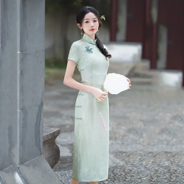 Kf S500c501dbea4439eadfc556f56504d85i 2024 New Green Floral Traditional Cheongsam Women Vintage Long Dress Fashion Summer Improved Qipao S To New Green Floral Traditional Cheongsam Women Vintage Long Dress Fashion Summer Improved Qipao S To XXXL