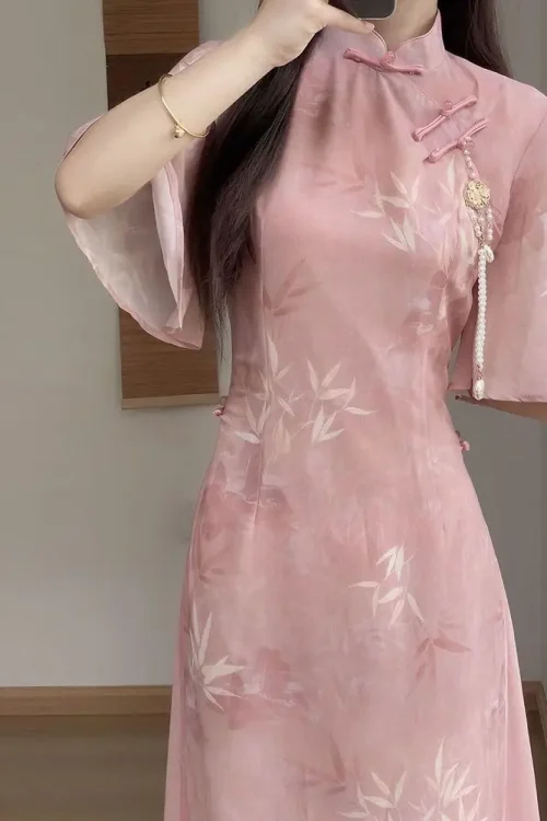 Kf S51254b47ef8147ce8b4f44670341157ab New Chinese Style Pink Qipao Dress 2024 Vintage Cheongsam Young Oriental Lady Evening Dress Summer Daily New Chinese Style Pink Qipao Dress 2024 Vintage Cheongsam Young Oriental Lady Evening Dress Summer Daily Vestido