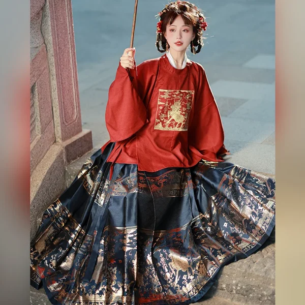 Kf S51a6e40651d945e6982a5936b6a5d3d4h Weaving Gold Horse Face Skirt Set 2024 New Hanfu Women S Ming Dynasty Round Neck Large Weaving Gold Horse Face Skirt Set New Hanfu Women's Ming Dynasty Round Neck Large Front Embroidered Pipa Sleeve