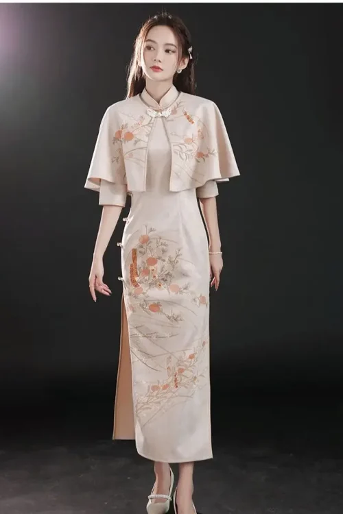 Kf S53f39f0a604d4142bba6dbcb8b5219cec Elegant Slim Qipao Shawl Two Piece Chinese Dress Women Hanfu Traditional Robe Orientale Female Vestido Chino Elegant Slim Qipao +Shawl Two-piece Chinese Dress Women Hanfu Traditional Robe Orientale Female Vestido Chino Autumn Cheongsams