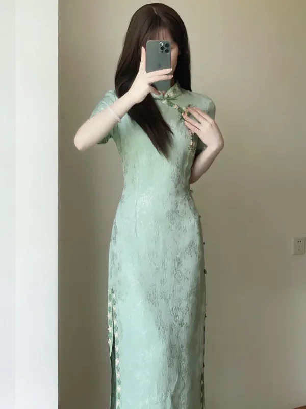 Kf S5679a0d853fe41ea91de7fc6f7d7e633z Women Green Cheongsam 2024 Elegant Daily Improved Qipao Summer Young Girls Modern Chinese Dress Long Dresses Women Green Cheongsam Elegant Daily Improved Qipao Summer Young Girls Modern Chinese Dress Long Dresses