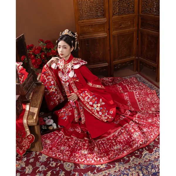 Kf S56c056f7adb94abc94f16bb14b63248ce Hanfu Bride Bridal Dresses South Lake Female Ming Dynasty Heavy Industry Embroidery Flower Wedding Standing Collar Hanfu Bride Bridal Dresses[South Lake]Female Ming Dynasty Heavy Industry Embroidery Flower Wedding Standing Collar Cloud