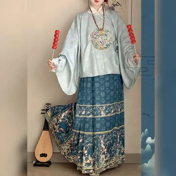 Kf S56f48731208c4e41bd22cded4b826625n Traditional Chinese Clothing Hanfu Woman Ming Embroidery Round Neck Gown Top Printing Skirt Long Sleeve Horse Traditional Chinese Clothing Hanfu Woman Ming Embroidery Round Neck Gown Top Printing Skirt Long Sleeve Horse Face Skirt Autumn