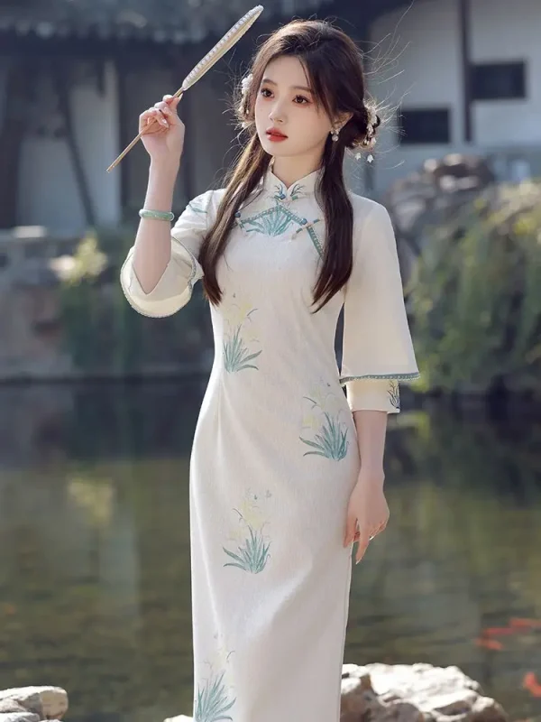 Kf S574d9645254547d9884a84cab7f20ca7l China Style Cheongsam Young Girl Summer New Simple Elegant Temperament High End 2023 Long Qipao Women China Style Cheongsam Young Girl Summer New Simple Elegant Temperament High-end Long Qipao Women Vintage Tradition Dress