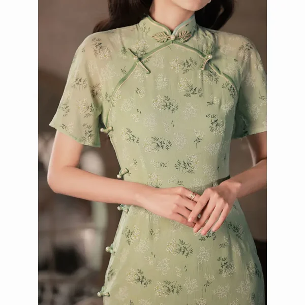 Kf S58c16aa203a3428a83eed2696d392c72m Pmwrun Summer Green Chiffon Sex Cheongsam Double Breasted Side Buttons Qipao Girls Little Fresh Daily Side Summer Green Chiffon Sex Cheongsam Double-Breasted Side Buttons Qipao Girls Little Fresh Daily Side Slit Chinese Dress