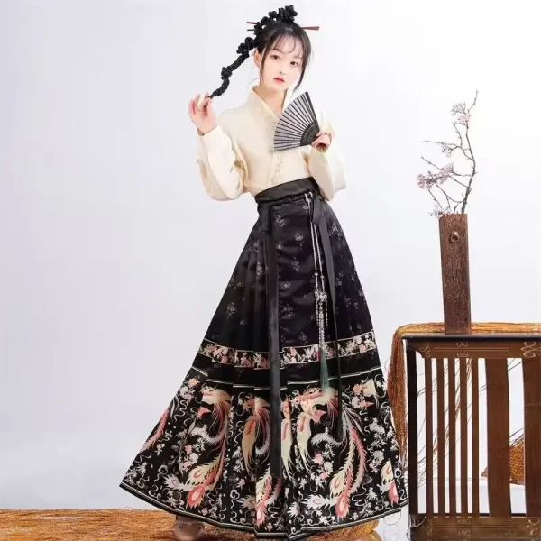 Kf S58c2b9009f5548369157dfeed46deeadx 2pcs Set Hanfu Horse Face Skirt Modern Women Spring Long Sleeve Blue Black Shirt Skirt Chinese 2pcs Set Hanfu Horse Face Skirt Modern Women Spring Long Sleeve Blue Black Shirt+Skirt Chinese Hanfu Horse Face Skirt For Women