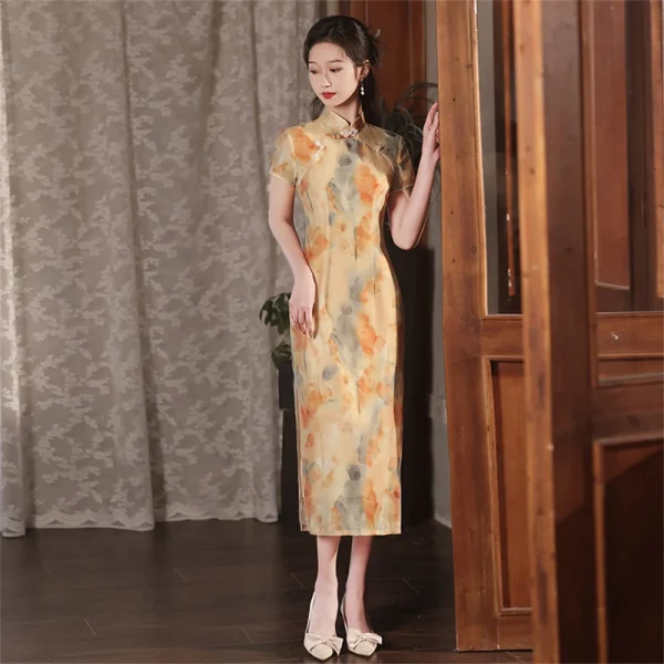 Kf S58ea8f777e62452fa4cfa101bcf34c013 Yellow Cheongsam Female Summer High End Printed Qipao Improved Girl Young Temperament Retro Republic Of China Yellow Cheongsam Female Summer High-end Printed Qipao Improved Girl Young Temperament Retro Republic of China Dress Chinoise New