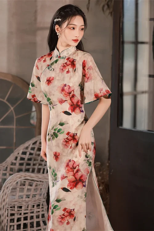 Kf S59344a9c12cd44cd95b222a451ca7d7dk Sommer Seidiger Vintage Blumenmuster Cheongsam Atmungsaktiv Verbessertes Qipao Kleid Junges Mädchen Elegantes Traditionelles Abendkleid Sommer Seidiger Vintage Blumenmuster Cheongsam Atmungsaktiv Verbessertes Qipao Kleid Junges Mädchen Elegantes Traditionelles Abendkleid Kleider