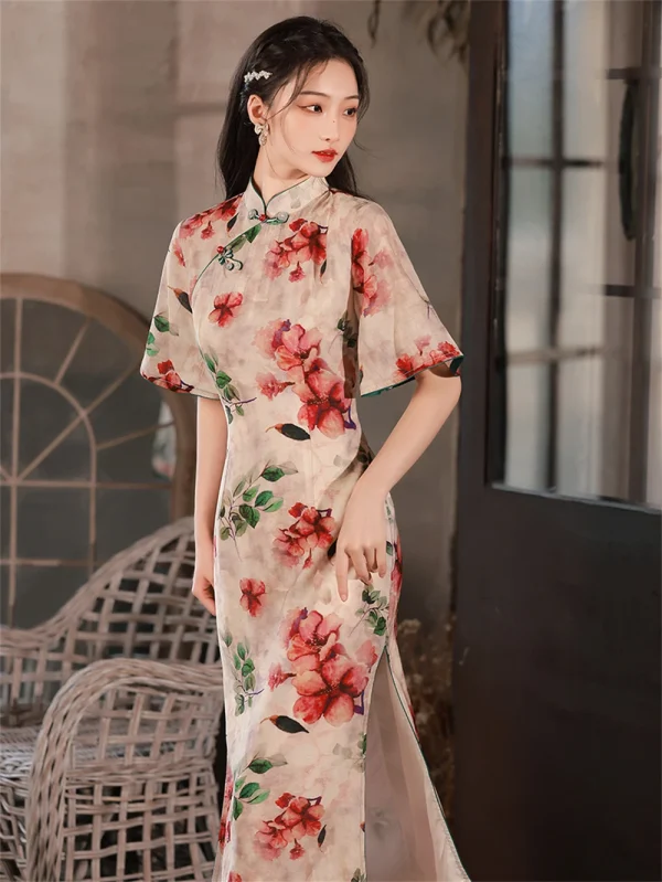 Kf S59344a9c12cd44cd95b222a451ca7d7dk Sommer Seidiger Vintage Blumenmuster Cheongsam Atmungsaktiv Verbessertes Qipao Kleid Junges Mädchen Elegantes Traditionelles Abendkleid Sommer Seidiger Vintage Blumenmuster Cheongsam Atmungsaktiv Verbessertes Qipao Kleid Junges Mädchen Elegantes Traditionelles Abendkleid Kleider