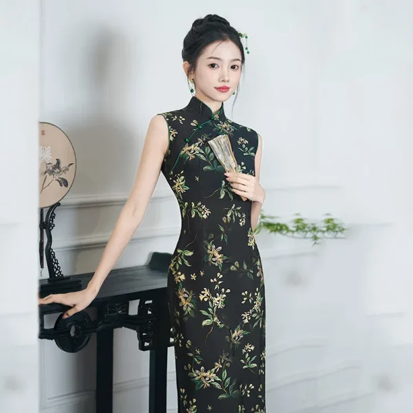 Kf S5953e7ce24f54df88406fa89c8359582r Black Print Improved Long Cheongsam Women Elegant Slim Dress Plus Size Chinese Style Long Sleeve Retro Black Print Improved Long Cheongsam Women Elegant Slim Dress Plus Size Chinese Style Long Sleeve Retro Qipao S To 3XL