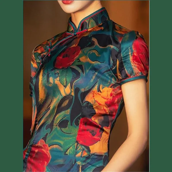 Kf S59682eec07bc4d84b04d06478b39dca2v Chinese Traditional Qipao Dress Women Modern 2023 Green Print Short Sleeve Long Cheongsam Sexy Elegant Split Chinese Traditional Qipao Dress Women Modern Green Print Short Sleeve Long Cheongsam Sexy Elegant Split Slim Retro Dresses