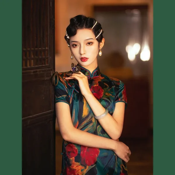 Kf S59bedd5137214897a57666d6460951c7z Chinese Traditional Qipao Dress Women Modern 2023 Green Print Short Sleeve Long Cheongsam Sexy Elegant Split Chinese Traditional Qipao Dress Women Modern Green Print Short Sleeve Long Cheongsam Sexy Elegant Split Slim Retro Dresses