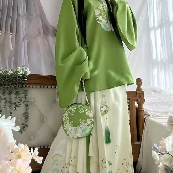 Kf S5a2a0cf8720245bb93650c0c9f642758s Hanfu Women S Ming Dynasty Round Neck Horse Face Skirt Embroidered Pipa Fresh Daily Spring And Hanfu Women's Ming Dynasty Round Neck Horse Face Skirt Embroidered Pipa Fresh Daily Spring and Summer green hanfu