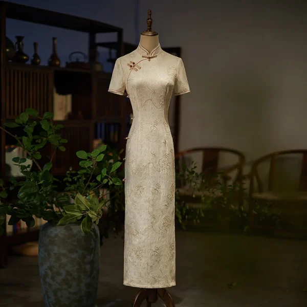 Kf S5a81244a996346d9991635e48836d876n 2023 Summer Autumn Long Cheongsam Beige Green Women Lace Dress Chinese Style Improved Qipao Slim Girl Summer Autumn Long Cheongsam Beige Green Women Lace Dress Chinese Style Improved Qipao Slim Girl Vintage Dresses