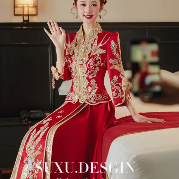 Kf S5c0b7297073b49e3ba99d85f27c28baen New Chinese Style Wedding Clothes Toast Clothing Dress Couple Suit New Chinese Style Wedding Clothes Toast Clothing Dress Couple Suit