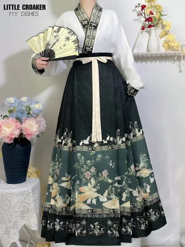 Kf S5c16fd6fdcc1448f86b538e628df370b9 China Hanfu Suit Ming Dynasty Horse Face Skirt Daily Chinese Style Pleated Mamian Skirt Modern Chinese China Hanfu Suit Ming Dynasty Horse-Face Skirt Daily Chinese Style Pleated Mamian Skirt Modern Chinese Style Clothes Set