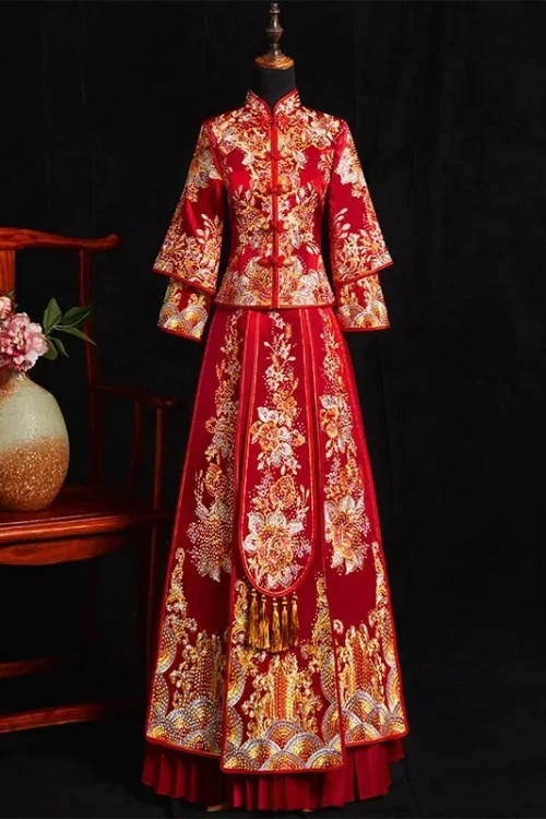 Kf S5c78e2b7254d471fa0fe428625fd6d5bz Classic Satin Red Golden Embroidery Cheongsam Chinese Wedding Xiuhe Chinese Dress Bride Dragon And Phoenix Gown Classic Satin Red Golden Embroidery Cheongsam Chinese Wedding Xiuhe Chinese Dress Bride Dragon and Phoenix Gown Toast Dresses