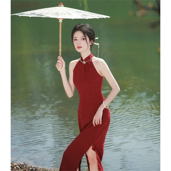 Kf S5c9198ddd4a64606888e6df528034cbb1 Improved Jacquard Cheongsam Banquet Dress Bridal Wedding Red New Chinese High End Halter Qipao Female Summer Improved Jacquard Cheongsam Banquet Dress Bridal Wedding Red New Chinese High-end Halter Qipao Female Summer Evening Party Gown