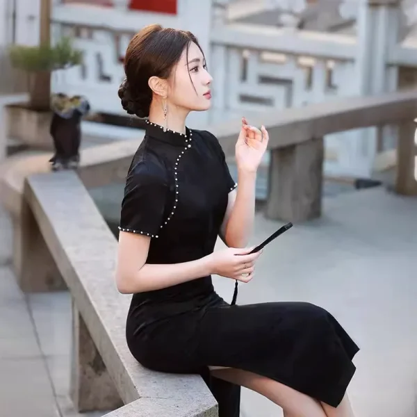 Kf S5e052af7039f4d29b7aee2b099a05329p Yourqipao 2024 Spring And Summer New Black Jacquard Satin Cheongsam Women S Retro Daily Improved Long Spring and Summer New Black Jacquard Satin Cheongsam Women's Retro Daily Improved Long Qipao Dress