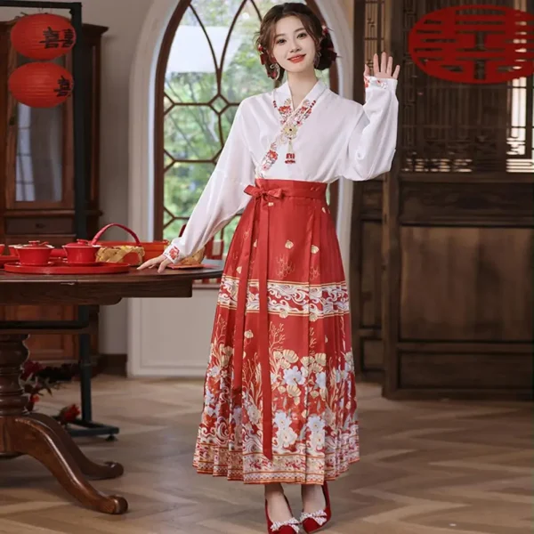 Kf S5ed386e92dcf4a2e9bd55324aa1c38cbb Elegant Long Skirt Suit Women S Floral Embroidered Hanfu Costume Set With Horse Face Skirt V Elegant Long Skirt Suit Women's Floral Embroidered Hanfu Costume Set with Horse-face Skirt V Neck Top Lace-up for Mamianqun