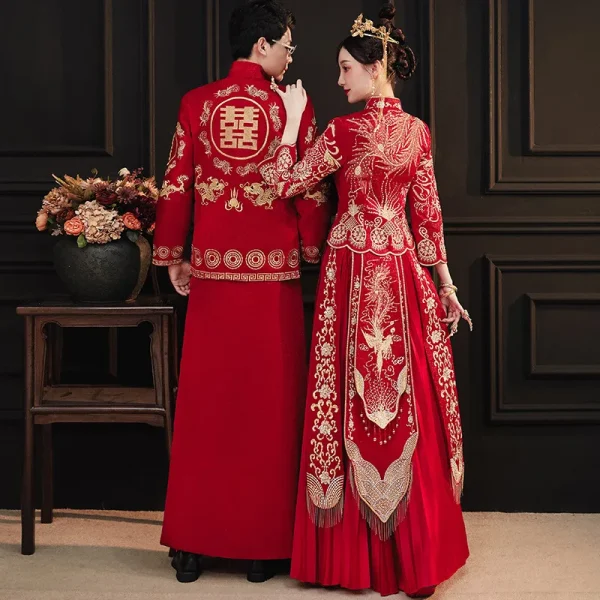 Kf S5f9fd7f391594b71af8ef02947558f9fh 2023 New Xiuhe Chinese Wedding Cheongsams Sets Dragon And Phoenix Bride Toast Dress Tang Suit Hanfu New Xiuhe Chinese Wedding Cheongsams Sets Dragon and Phoenix Bride Toast Dress Tang Suit Hanfu Formal Traditional Qipao