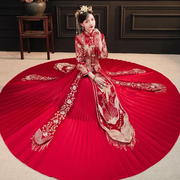 Kf S5fa0564480b942009497b3a4d49932ffa 2023 New Xiuhe Chinese Wedding Cheongsams Sets Dragon And Phoenix Bride Toast Dress Tang Suit Hanfu New Xiuhe Chinese Wedding Cheongsams Sets Dragon and Phoenix Bride Toast Dress Tang Suit Hanfu Formal Traditional Qipao