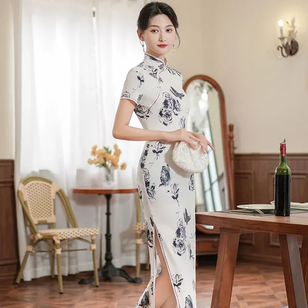 Kf S6080bb0cdd1f4875a22224ebaffcd190p Women Cheongsam Large Size 3xl 4xl 5xl Mandarin Collar Chinese Tradition Dress Vintgae Green Elegant Print Women Cheongsam Large Size 3XL 4XL 5XL Mandarin Collar Chinese Tradition Dress Vintgae Green Elegant Print Flower Long Qipao