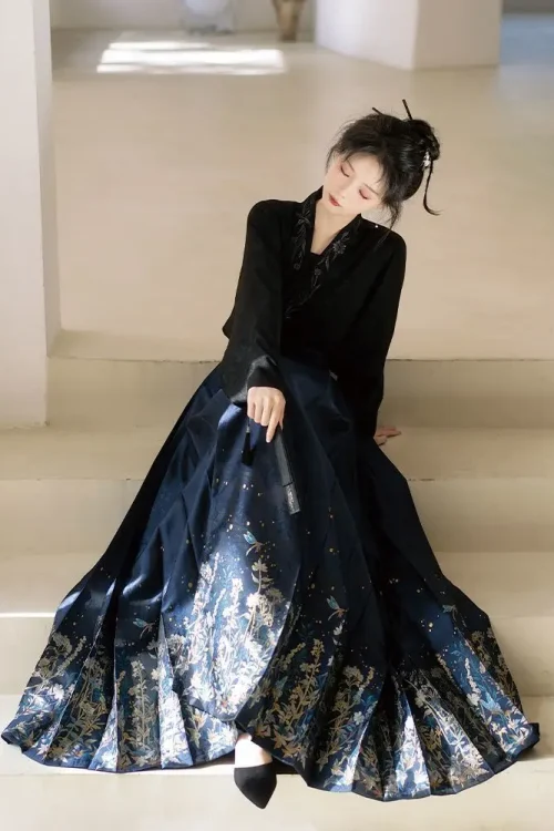 Kf S61edd0fbc62f4256a7100915e0b298d9a Yourqipao Ming Dynasty Hanfu Dresses For Women Chinese Navy Blue Stand Collar Robe Cloud Shoulder Woven Ming Dynasty Hanfu Dresses For Women Chinese Navy Blue Stand Collar Robe Cloud Shoulder Woven Gold Horse Face Skirt