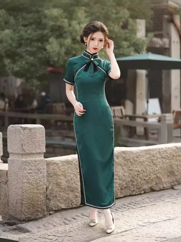 Kf S6209e3ba75d24554ace9166800b48cf70 Spring Summer New Mom S Long Cheongsam Wine Red Qipao Lace Retro Art Style Bow Cheongsam Spring Summer New Mom's Long Cheongsam Wine Red Qipao Lace Retro Art Style Bow Cheongsam ng Art Slimming Qipao