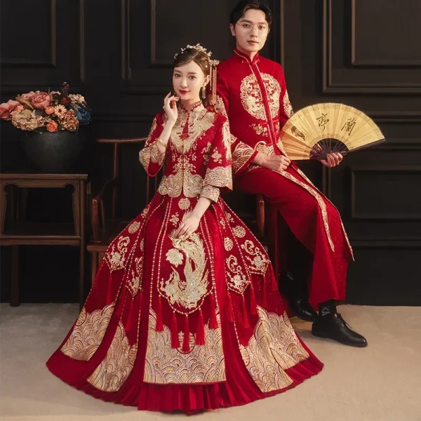 Kf S6377a681b4354c45a2eb95516d212580w Xiuhe Retro Chinese Wedding Dress Embroidery Traditional Cheongsam Vintage Red Formal Qipao Women Man Oriental Style Xiuhe Retro Chinese Wedding Dress Embroidery Traditional Cheongsam Vintage Red Formal Qipao Women Man Oriental Style Plus Size