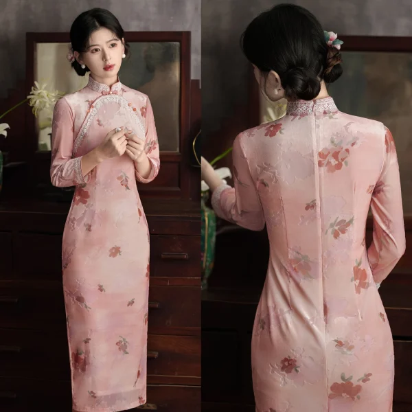 Kf S63f95ddf90bd44cb9098fc190d74aed4f Vintage Chinese Cheongsam Lace Womens Plus Size Qipao Dress 3 4 Sleeve Modified Ladies Shanghai Pink Vintage Chinese Cheongsam Lace Womens Plus Size Qipao Dress 3/4 Sleeve Modified Ladies Shanghai Pink Yellow Dresses