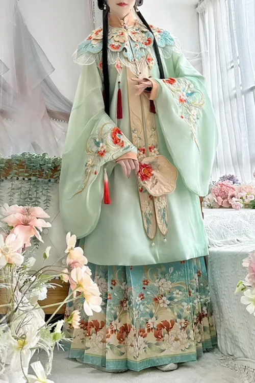 Kf S641e1228be75411d9636a22161781e4al Ming Cloud Shouldered Hanfu Women S Spring Horse Faced Skirt Set Fairy Costume Embroidery Chinese Traditional Ming Cloud-shouldered Hanfu Women's Spring Horse-faced Skirt Set Fairy Costume Embroidery Chinese Traditional Dress Set of Four