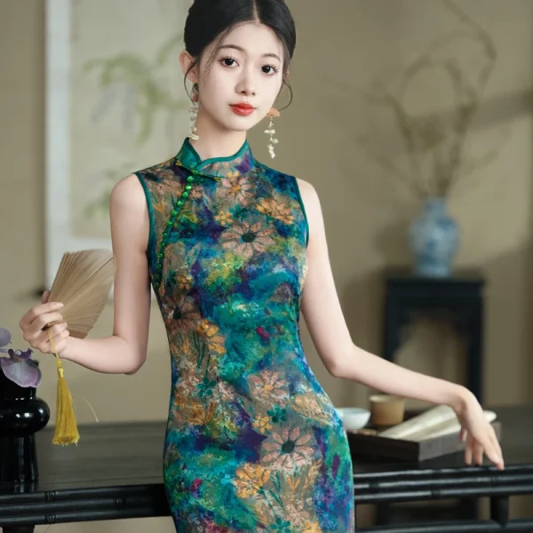 Kf S64957be18c79400783669df244b9a7985 Sexy Sleeveless Slim Fit Qipao New Chinese Style Improved Girl S Retro Printed Cheongsam Elegant Temperament Sexy Sleeveless Slim Fit Qipao New Chinese Style Improved Girl's Retro Printed Cheongsam Elegant Temperament Long Dress Vestidos